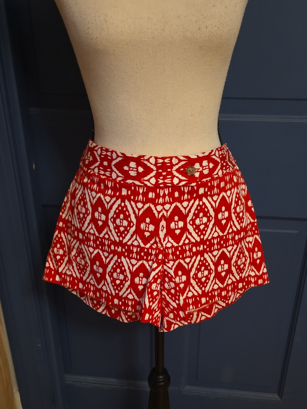 J. Crew City Fit Red and White Patterned Print Cotton Stretch Shorts Sz 4